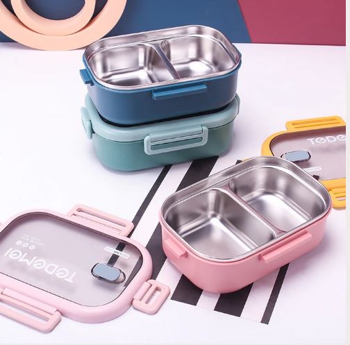 Tedemei 304 Stainless Steel 2 Grid Portable Leak-Proof Lunch Box