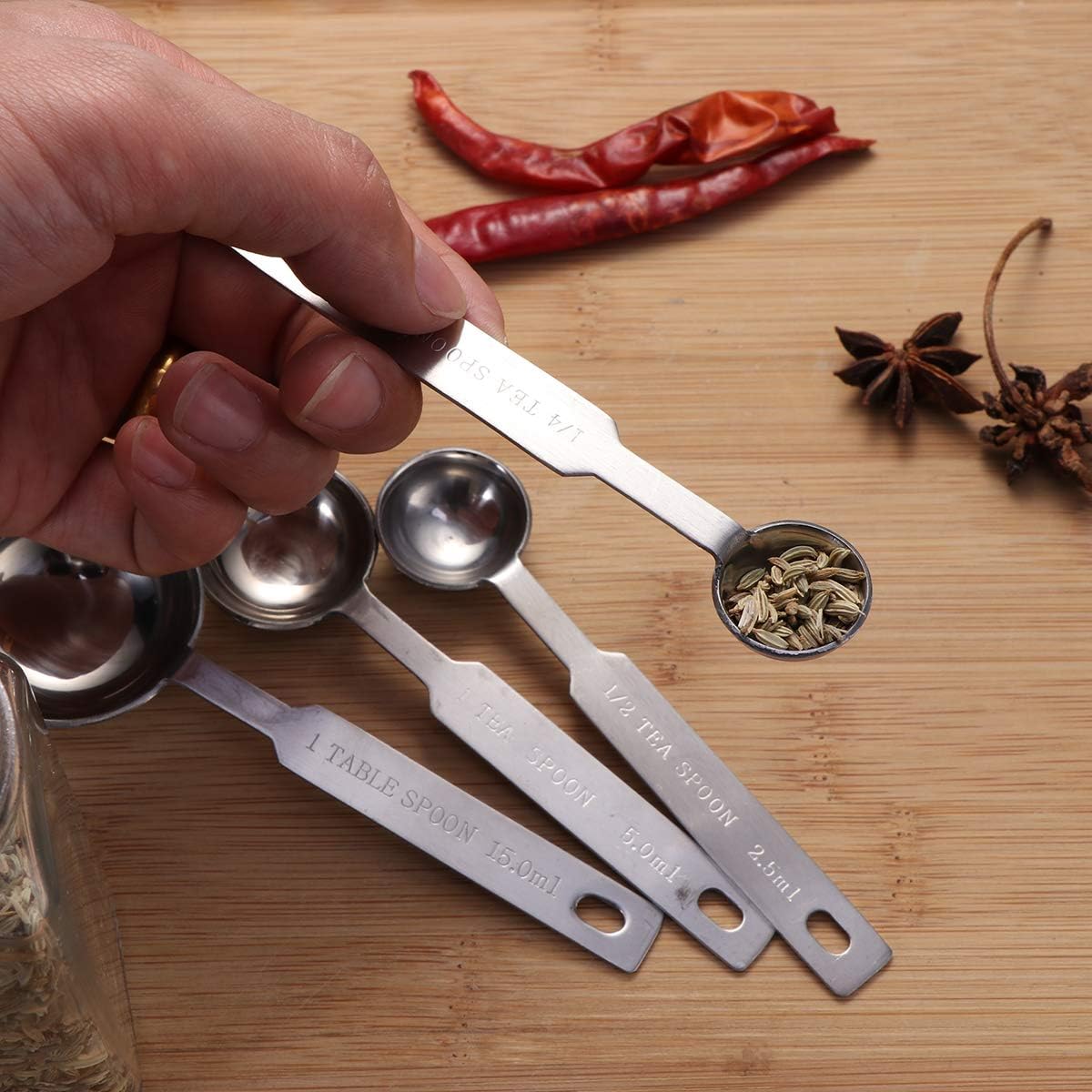 4Pcs Kitchen Baking Cooking Stainless Steel Measuring Spoon Set