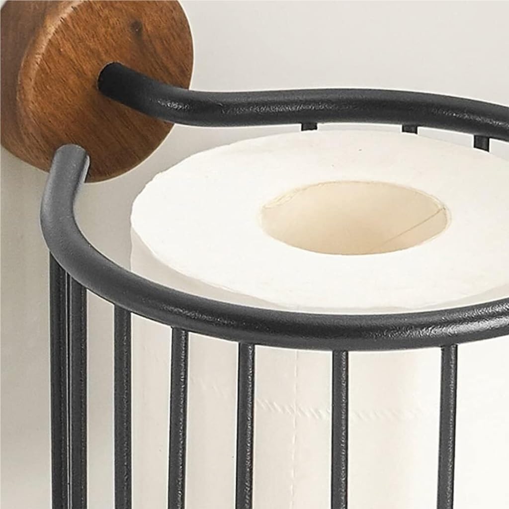 Black Toilet Paper Holder Wall Mount, Self Adhesive Cylindrical Simple Tissue Roll Paper Holder