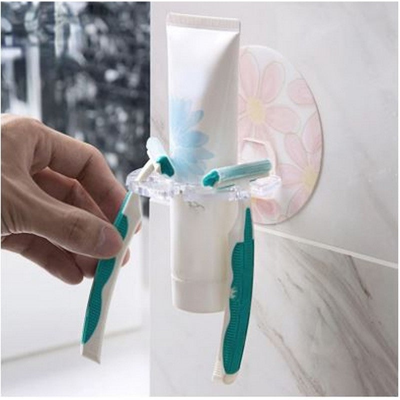 1pc Toothbrush & Paste Holder Wall-Mounted - Bathroom Storage Rack Bathroom Accessories