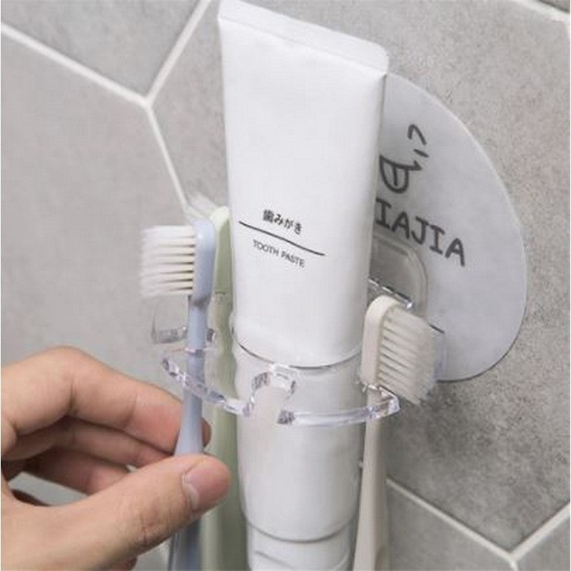 1pc Toothbrush & Paste Holder Wall-Mounted - Bathroom Storage Rack Bathroom Accessories