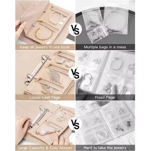 Unique Jewelry Organizer Book, Jewelry Storage Book Ring Binder with Clear Zipper