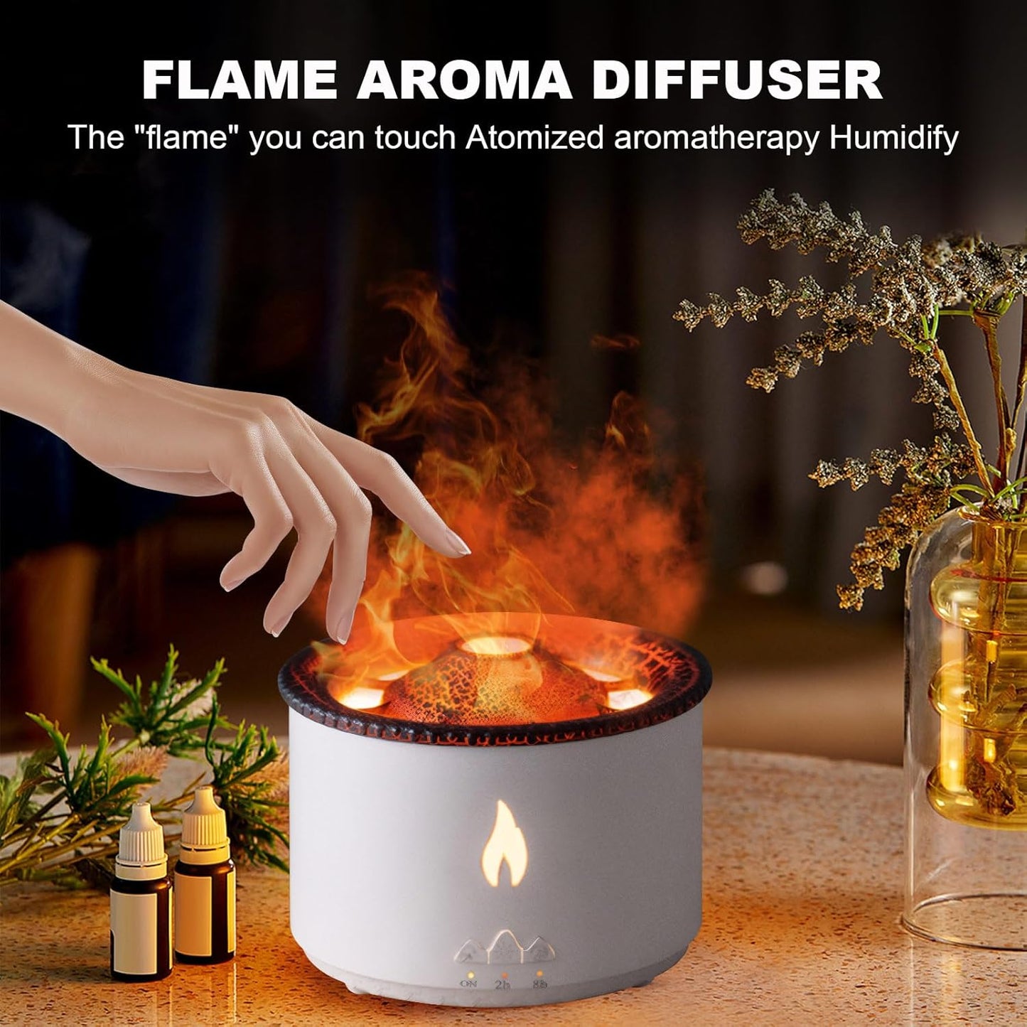 Volcano Humidifier Flame Aroma Diffuser, Ultrasonic Essential Oil Scent Diffuser 300ml Large Capacity