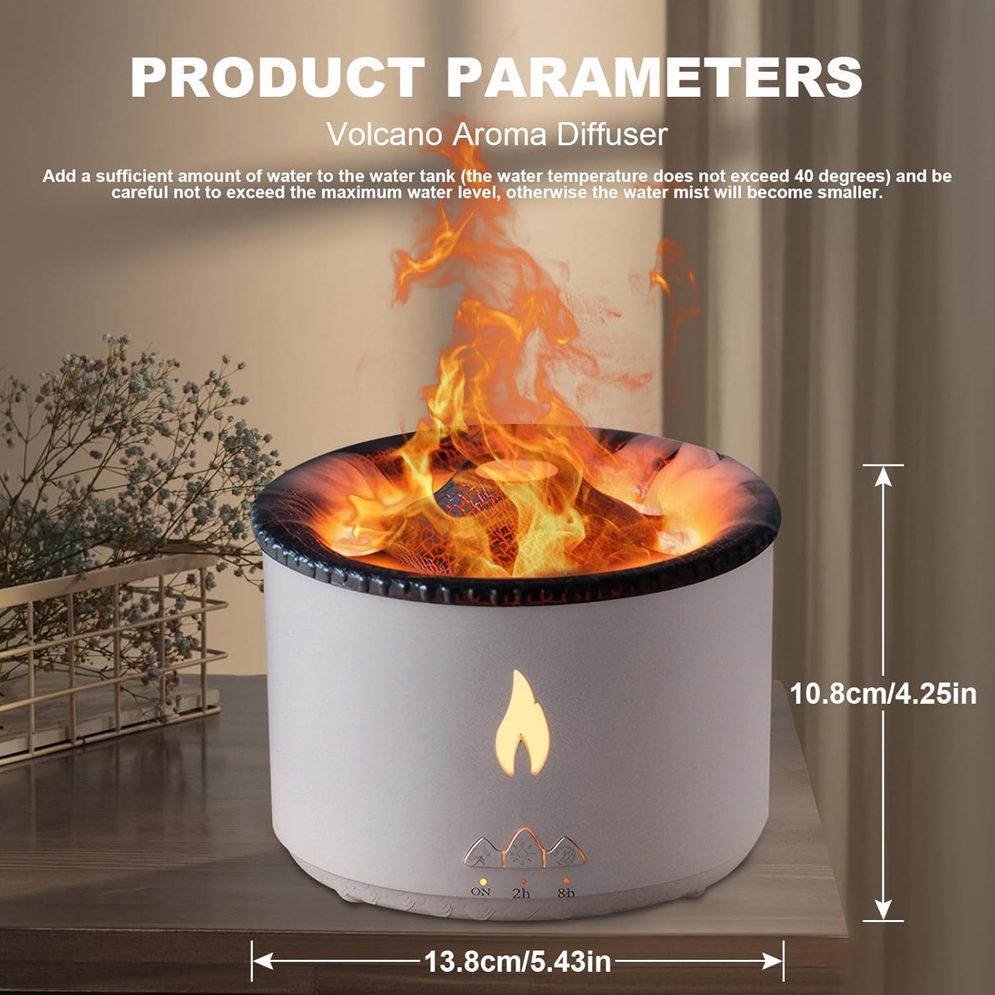 Volcano Humidifier Flame Aroma Diffuser, Ultrasonic Essential Oil Scent Diffuser 300ml Large Capacity