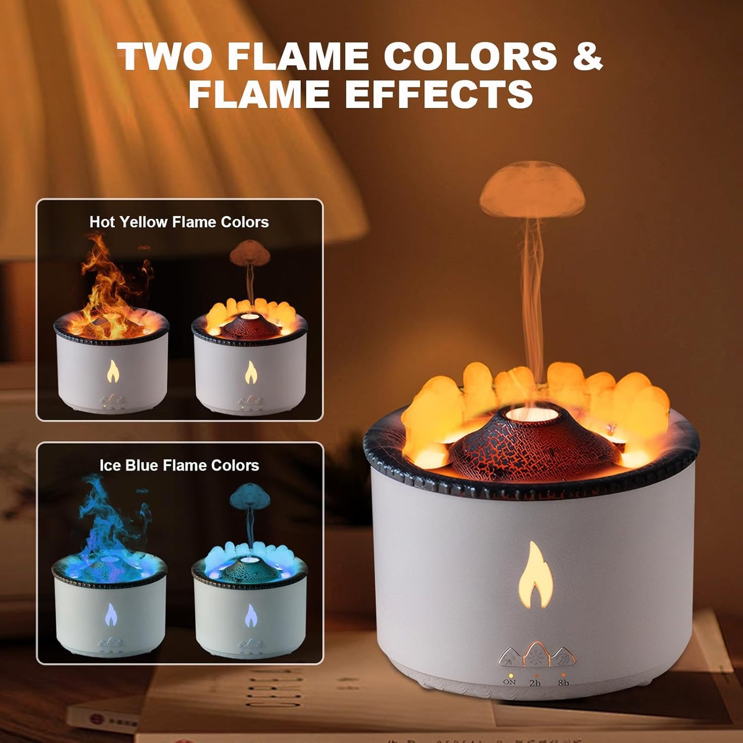 Volcano Humidifier Flame Aroma Diffuser, Ultrasonic Essential Oil Scent Diffuser 300ml Large Capacity