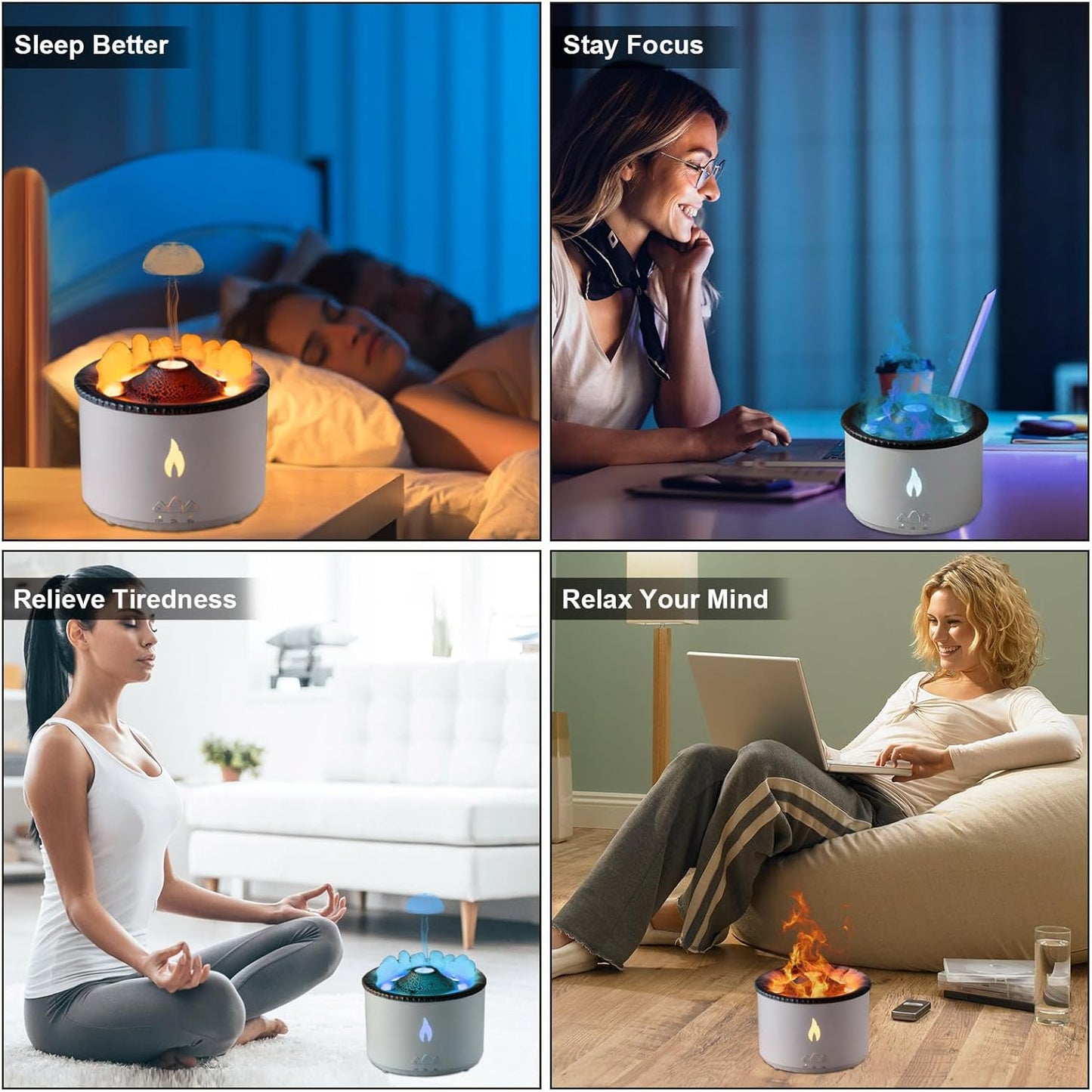 Volcano Humidifier Flame Aroma Diffuser, Ultrasonic Essential Oil Scent Diffuser 300ml Large Capacity