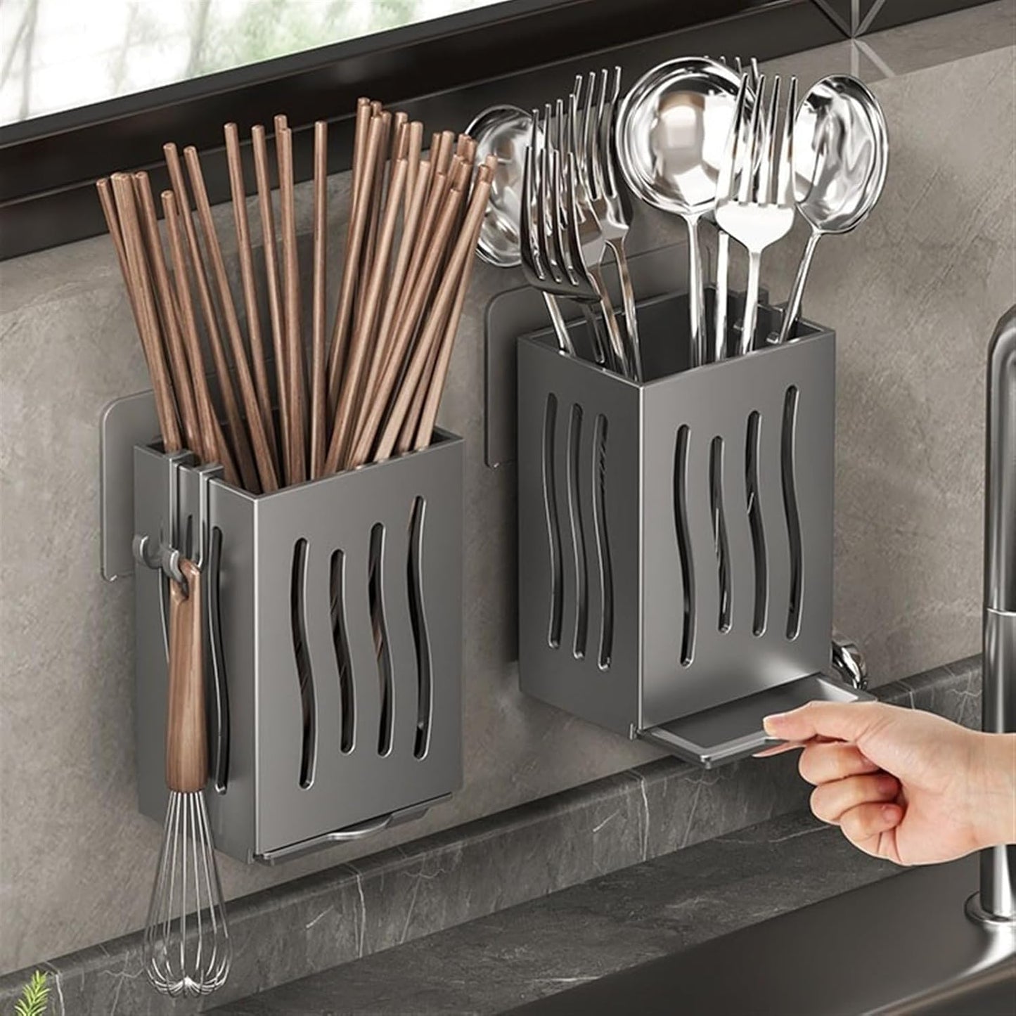 Wall-Mounted Cutlery Racks Plastic Storage Box Chopstick Knives Draining Hooks Multifunctional Organizer