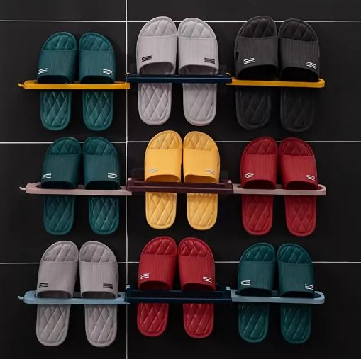 Space-Saving Wall-Mounted Folding Shoe Rack - Durable Plastic, Ideal for Bathroom Storage