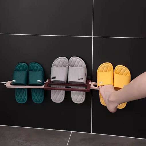 Space-Saving Wall-Mounted Folding Shoe Rack - Durable Plastic, Ideal for Bathroom Storage
