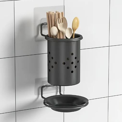 1Pc Wall-Mounted Kitchen Utensil Holder with Adjustable Dividers, Space-Saving Utensil Organizer