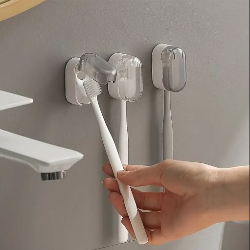 (Pack of 2) Wall-Mounted Toothbrush Holders, Travel-Friendly Brush Head Covers With Dust Protection