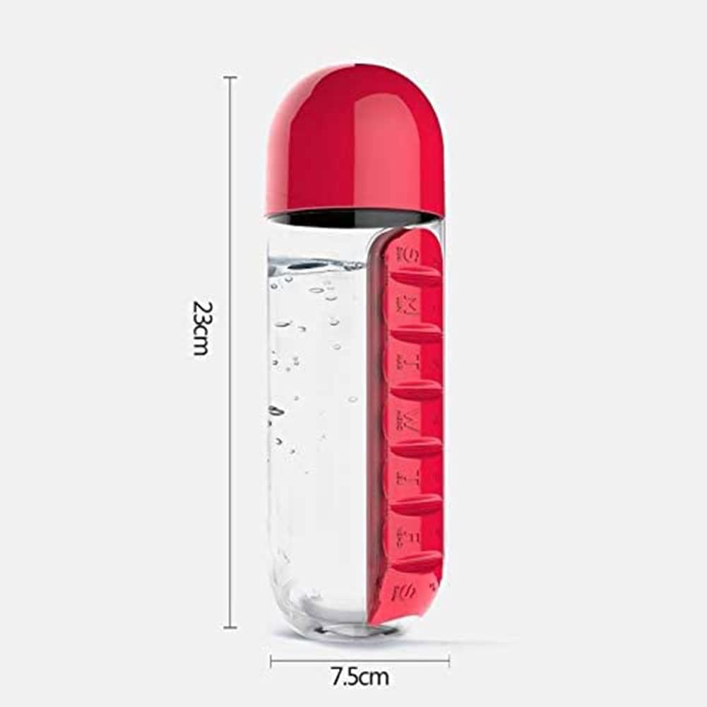 Water Bottle with Weekly Pill Organizer & Detachable Cup