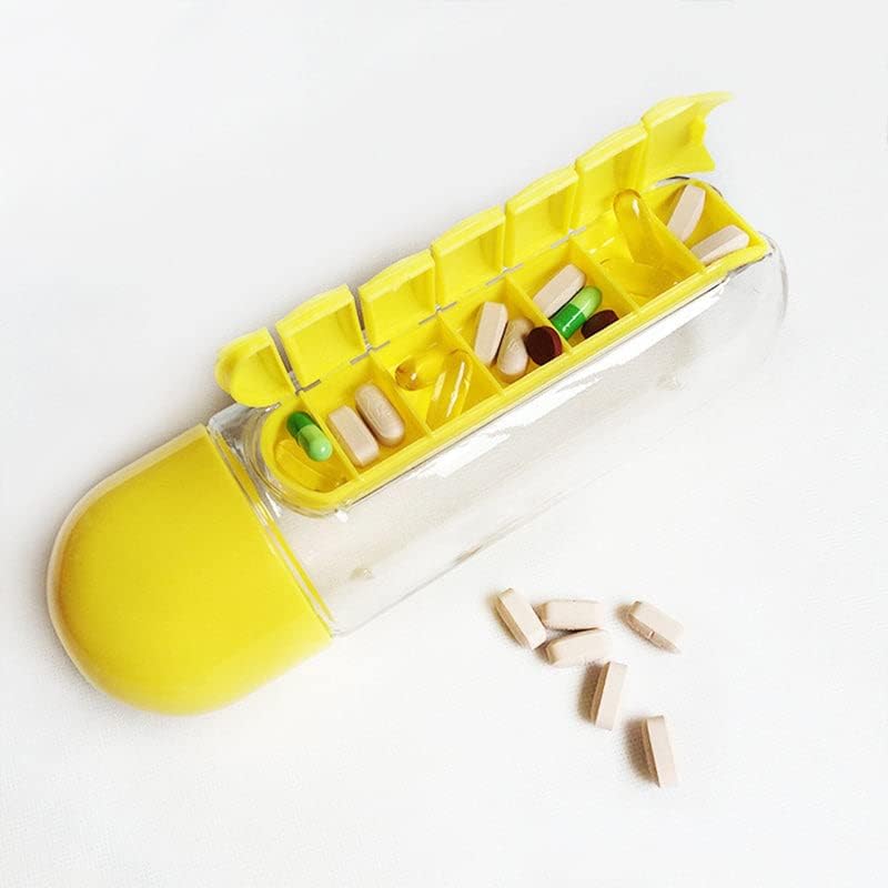 Water Bottle with Weekly Pill Organizer & Detachable Cup