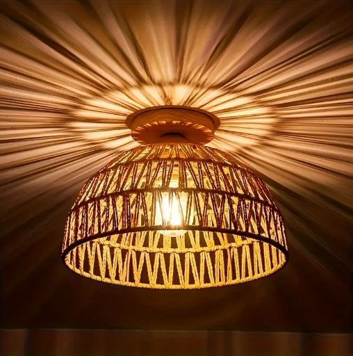 1pc Woven Rattan Ceiling Light, Handcrafted Chandelier for Kitchen, Living Room, Bedroom, Cafe