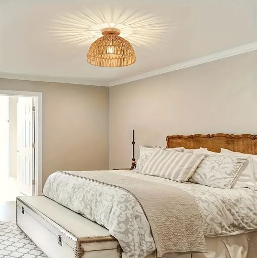 1pc Woven Rattan Ceiling Light, Handcrafted Chandelier for Kitchen, Living Room, Bedroom, Cafe