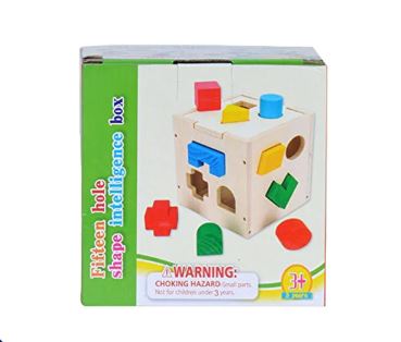 Wooden 15 Hole Intelligence Box - Wooden Geometric Shape Box