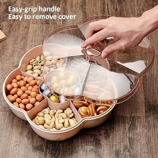 Flower Shape Snack Traay With Lid for Nut Candy Dried Fruit