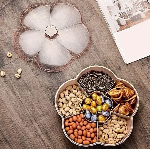 Flower Shape Snack Traay With Lid for Nut Candy Dried Fruit