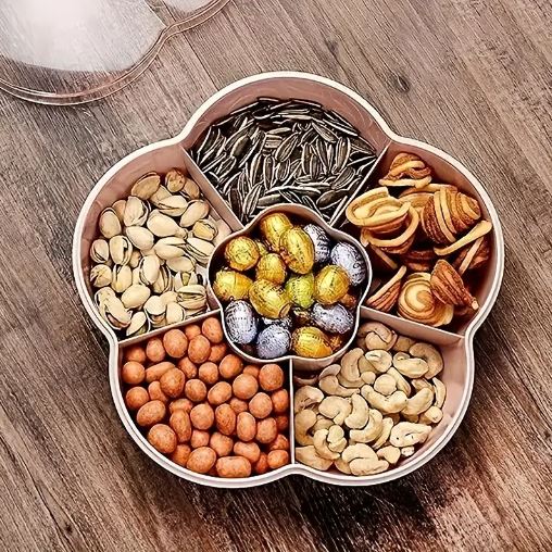 Flower Shape Snack Traay With Lid for Nut Candy Dried Fruit